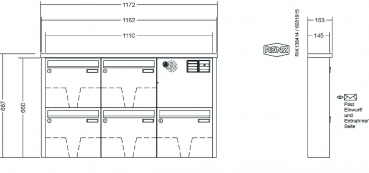 RENZ Briefkastenanlage Aufputz, Tetro, Edelstahl V4A, Kastenformat 370x330x145mm, mit Klingel - & Lichttaster und Vorbereitung Gegensprechanlage, 5-teilig